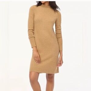 J. Crew Extra Soft Wool Blend Mock Neck Sweater Dress Camel Size Small